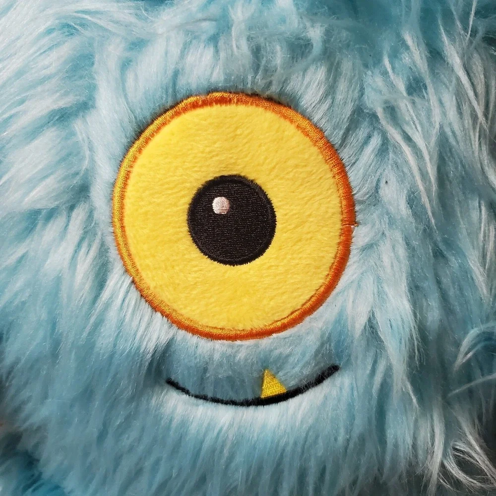 Fun Express Teal Turquoise Blue Fuzzy Furry Shaggy Hairy One Eyed Monster Plush